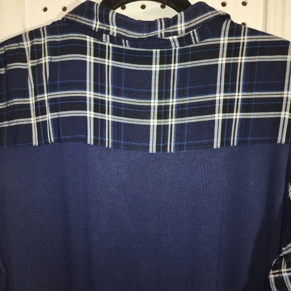 G.H. Bass XXL Navy Blue Plaid Button up Long Sleeve High Low - Picture 4 of 8